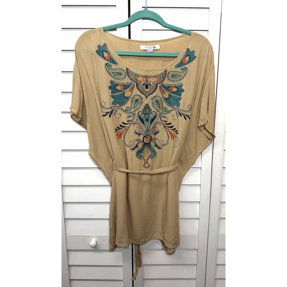 Forever 21 Boho Embroidered Poncho Belted Top Fairycore Women's Size Large
